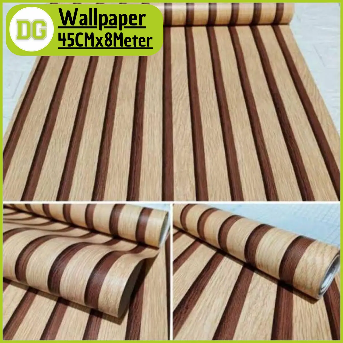 Wallpaper Sticker Garis Papan Kayu Minimalis Natural Mewah Elegan Bagus Cantik