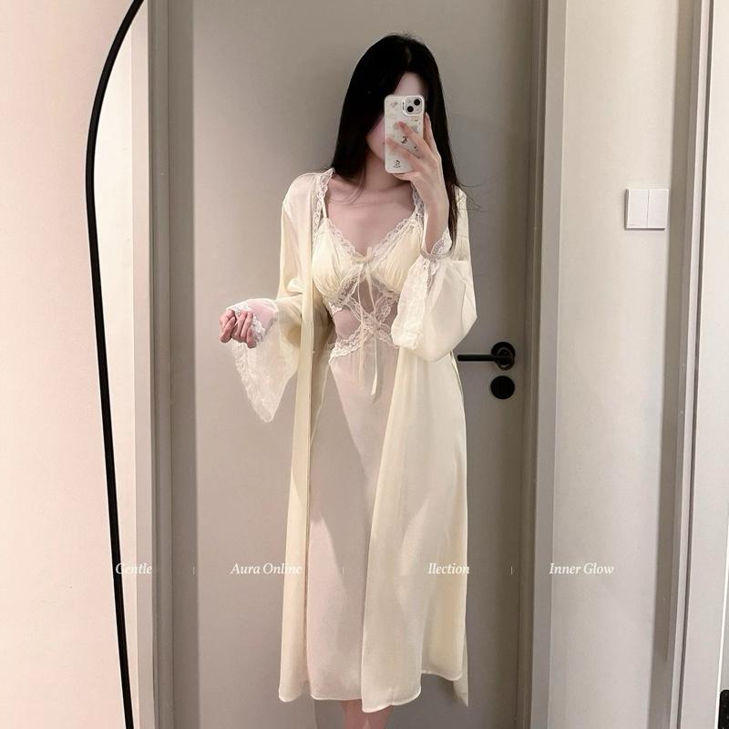 Sét Váy Choàng Lụa Quý Cô Xẻ Tà  & Đan Dây Sau Lưng Điệu Xinh