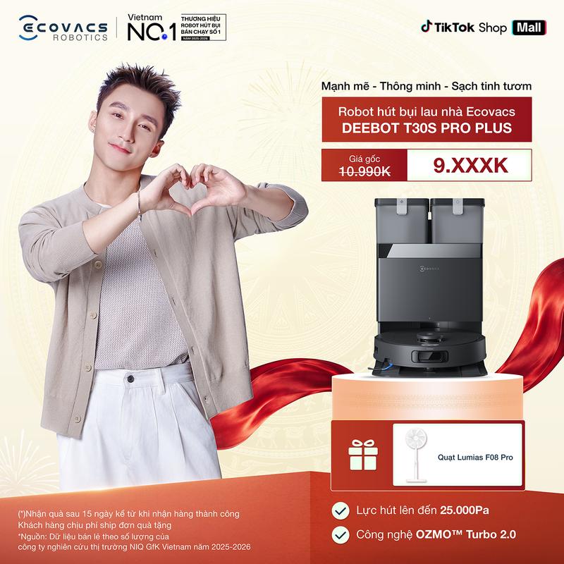 Ecovacs Deebot T30S Pro Plus Robot hút bụi lau nhà | Lực hút 25000Pa | Chống…