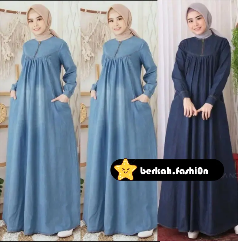 GAMIS JEANS MUSLIM WANITA KEKINIAN CANTIK DAN ELEGAN Mewah Syari | GAMIS Lebaran Dewasa |  Dress  Remaja Kondangan Pesta Simple Panjang 5