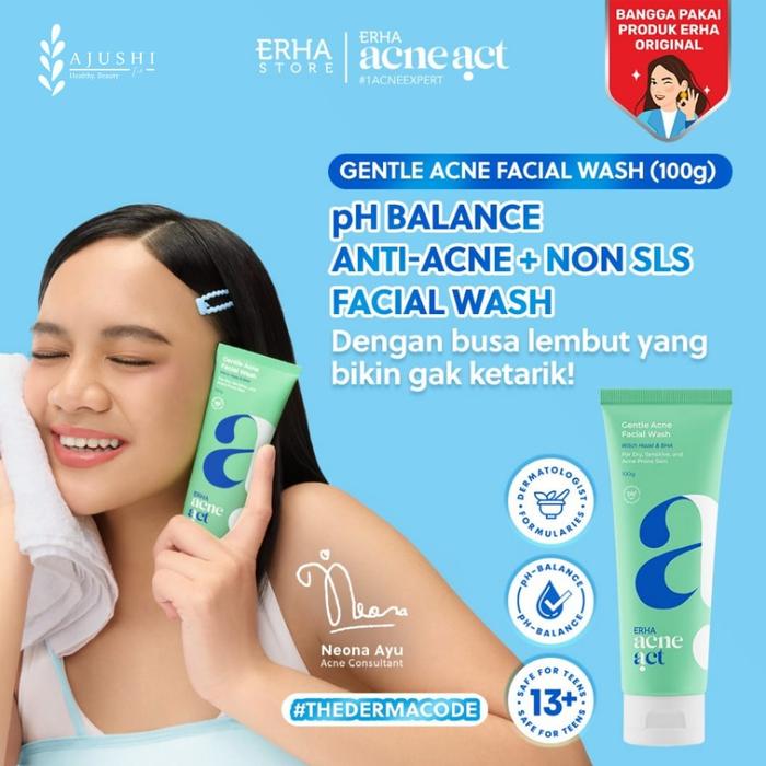Gambar ERHA Acneact Low Ph Gentle Facial Wash 100g - Sabun Wajah Jerawat Kulit Sensitif Ph Balance Low ph dari ajushi shop Kota Surabaya Tokopedia