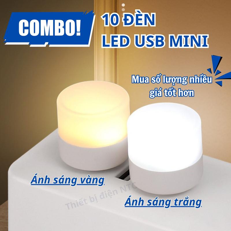 Combo 10 đèn led mini dùng cổng USB đùng đọc sách đèn ngủ bảo vệ mắt gắn máy tính củ sạc thiết kế đơn giản tiện dụng Mobile