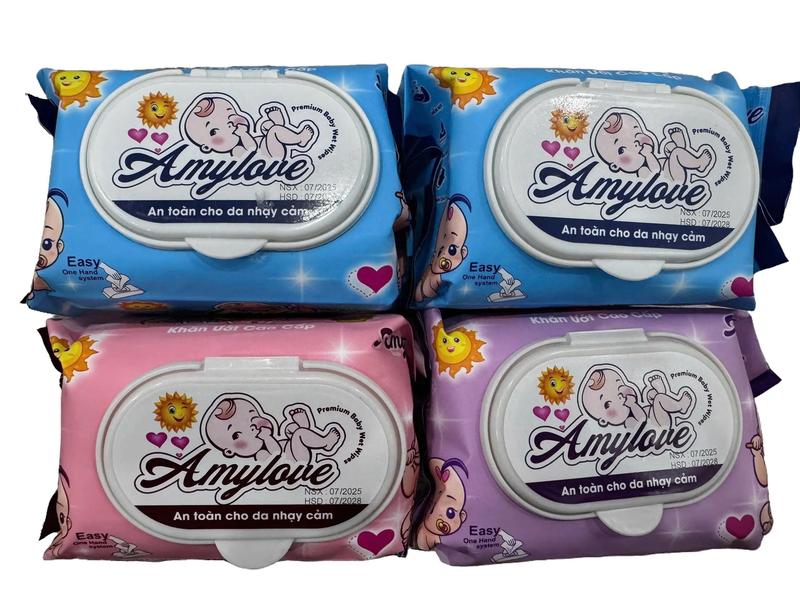 Thùng 10 Bịch Khăn Ướt Không Mùi Không Cồn Amylove  An Toàn Cho Bé