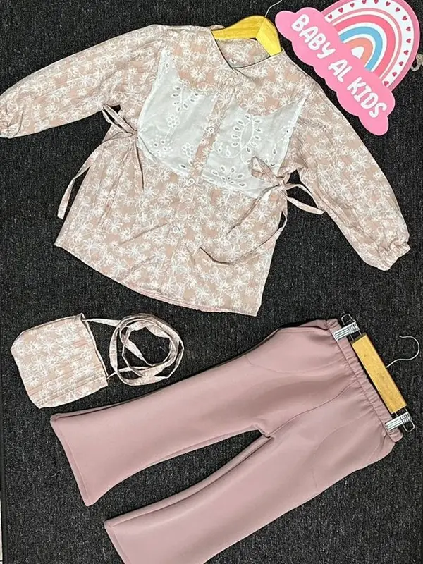 Setelan anak perempuan lebaran Elora 2-10 tahun 4 in 1 baju rompi celana dan tas Parsel Anak-Anak 4