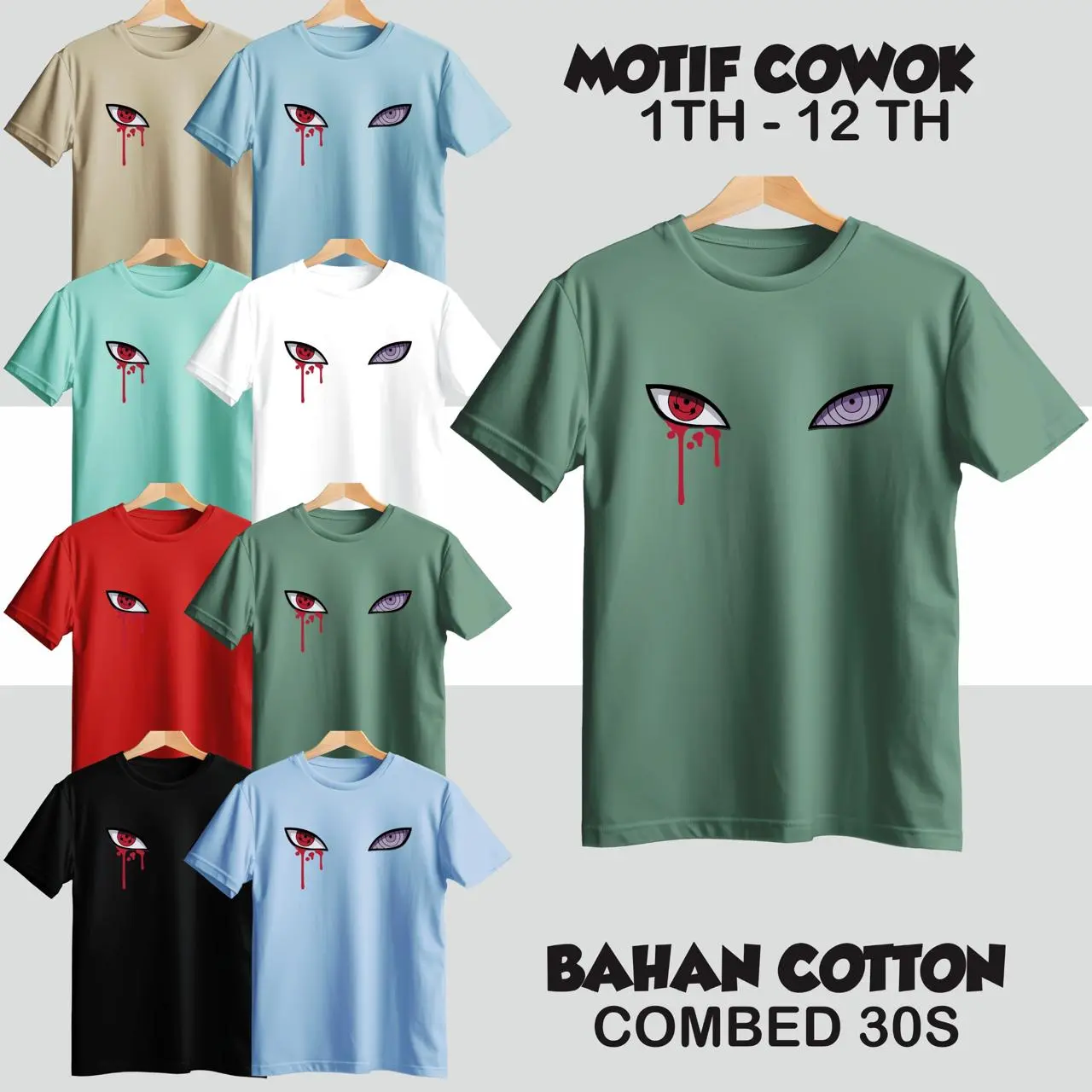 KAOS BAJU ANAK COWOK MOTIF MATA UCHIHA SASUKE FASHION COTTON COMBED 30S