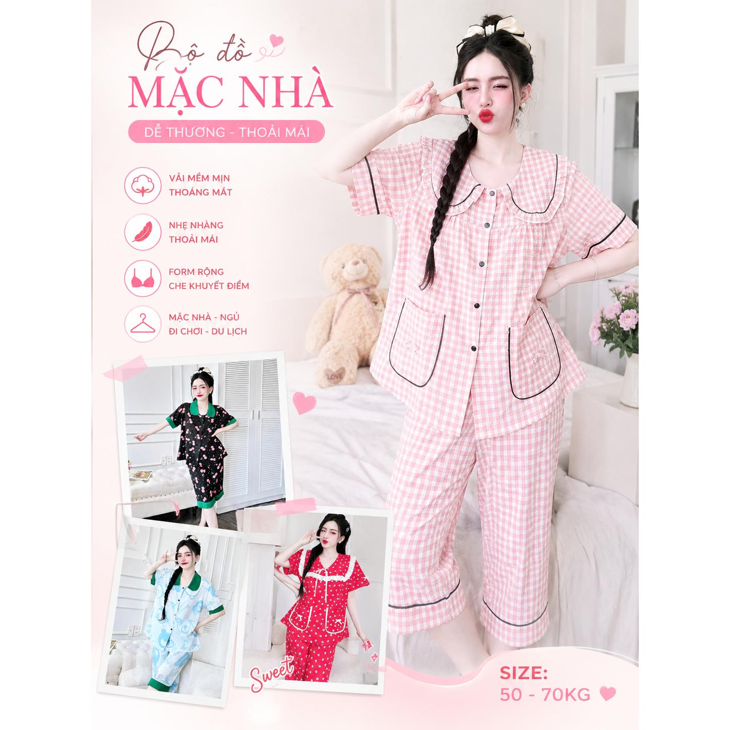 Set Lửng Pijama Nữ Bigsize 50-70kg Vải Lụa Nhật, Đồ Bộ Đồ Ngủ Mặc Nhà Quần Đùi Mềm Mát Dễ Thương Béo Xinh Shop – A.TH2S1