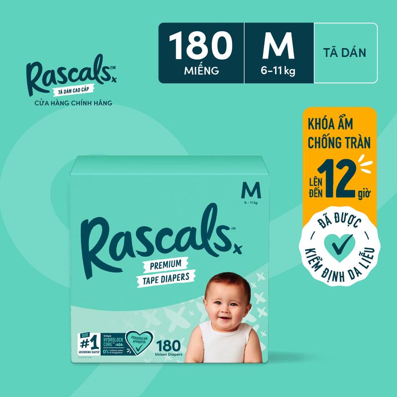 Thùng Tã/Bỉm Dán Rascal + Friends Size M (6-11kg) 180 miếng