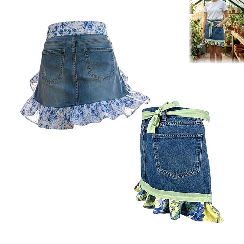 Tạp dề denim xếp ly có thể điều chỉnh với túi cho nhà bếp, nướng và nấu ăn