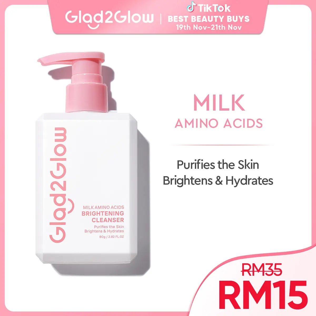 Glad2Glow MILK AMINO ACIDS GENTLE BRIGHTENING CLEANSER Brightening Facial Smooth