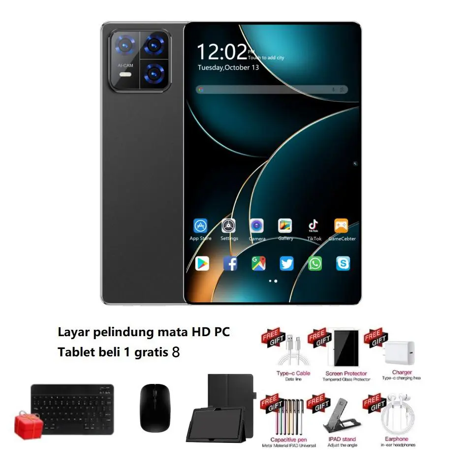 Pad 7S+Hitam+Keyboard dan Mouse Bluetooth Nirkabel