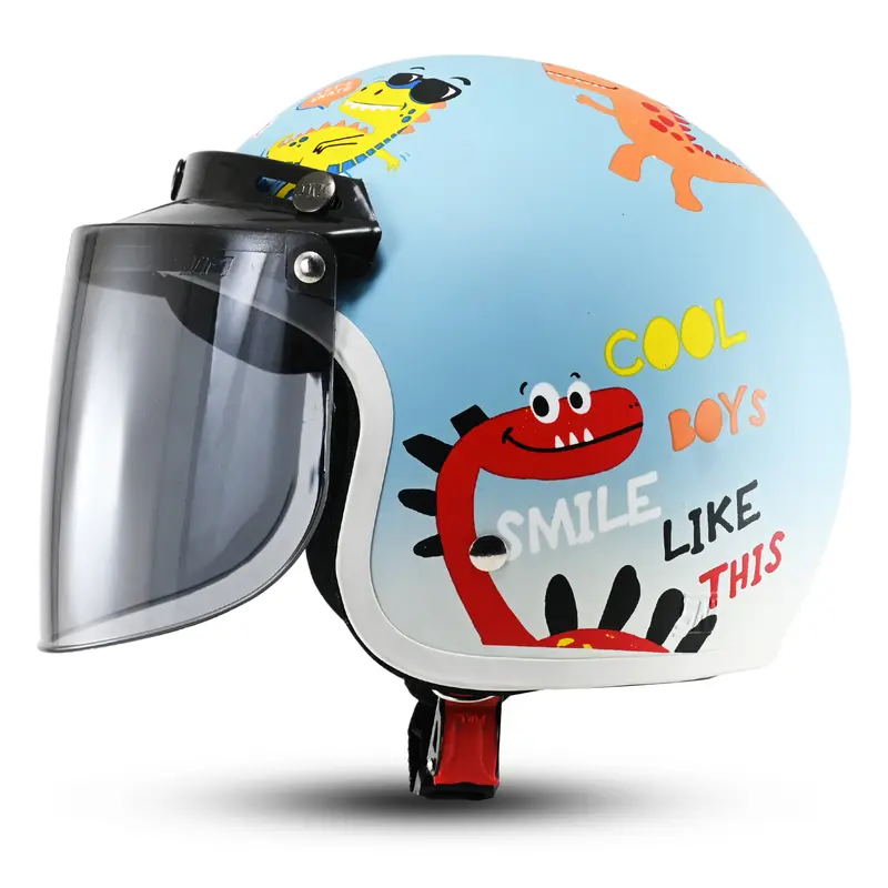 Helm Biru Pororo Bogo Retro Anak cowok lucu  karakter kartun SNI kekinian Kaca Motorcycle 3