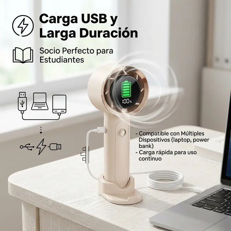 ECAM Ventilador Portátil Mini 2025, 100 Unidades, Silencioso con Carga USB, Potente para Oficinas y Dormitorios, Modelo Nuevo con Pantalla Digital y Batería Larga - Foto 4