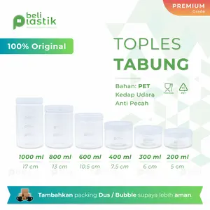 Toples Plastik Tabung Bening - 200ml 300ml 400ml 600ml 800ml 1000ml - Toples Kue Kering Jar Silinder
