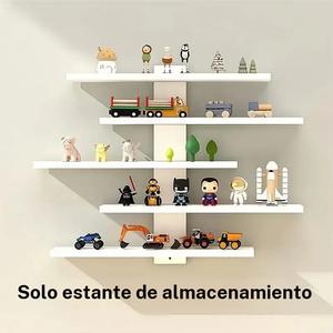 Estantes flotantes de 5 niveles para pared | Blanco y negro | Almacenamiento decorativo para figuras, muñecos y plantas | Uso en múltiples habitaciones (dormitorio/sala de estar/estudio)