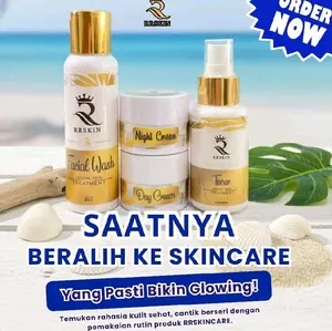 RRSKIN BRIGHTENING  - Paket Lengkap Facial Wash, Night Cream, Day Cream & Toner untuk Kulit Glowing
