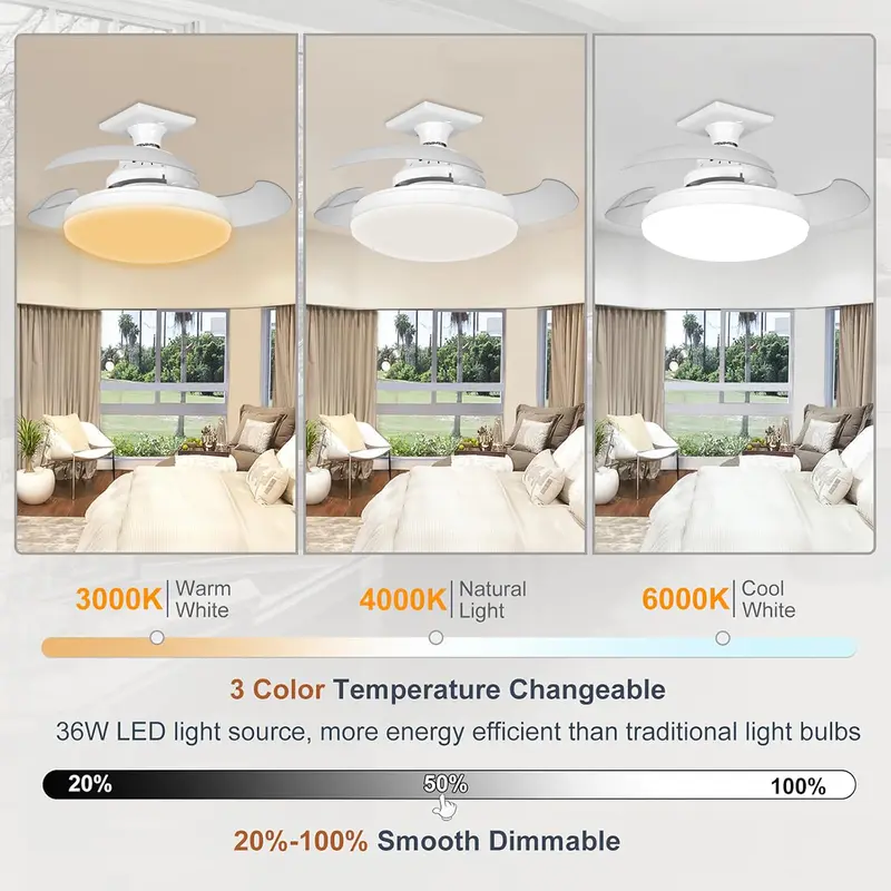 lampu semua baru Kipas angin langit-langit kendali jarak jauh dengan lampu Lampu kipas angin ekstra besar untuk digunakan di rumah kedap e27 Mudah dipasang, cocok untuk ruang tamu, kamar tidur, ruang makan, dll. 6