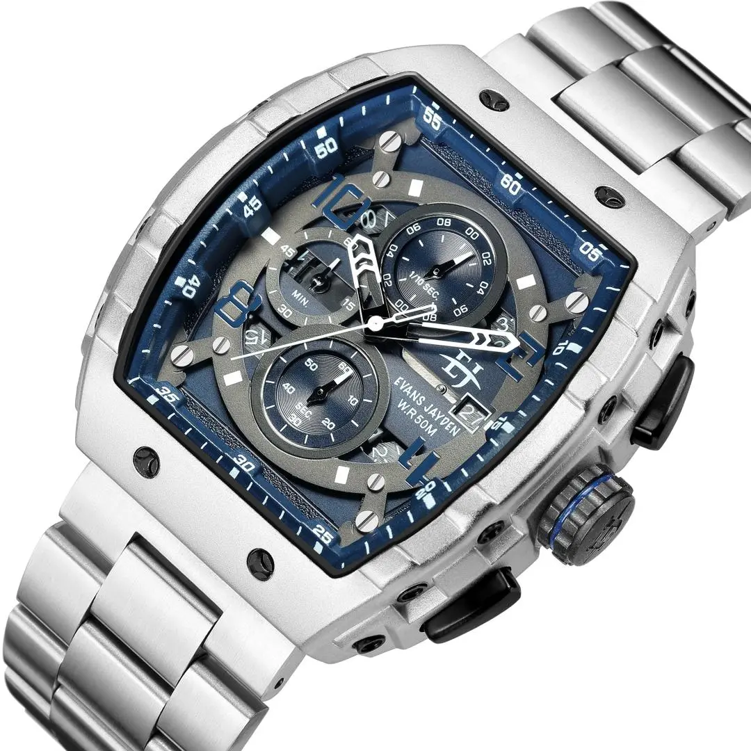 Evans Jayden Jam Tangan Pria 9554-2 Rantai Stainless Steel Kaca Sapphire Chronograph Water Resistant 5ATM