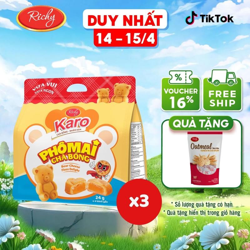 [14.4 - 15.4 Tặng 1 yến mạch] Combo 12 gói nhỏ ( 3 túi lớn) bánh KARO gấu chà bông nhân phô mai banh  gau Cake Food gaun kemsua