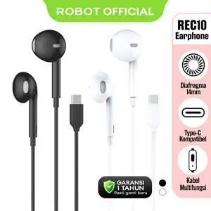 ROBOT Wired Earphone In-Ear REC 10 Kabel Type C dengan Kontrol Kabel Multifungsi Original - Garansi 1 Tahun [BISA COD]