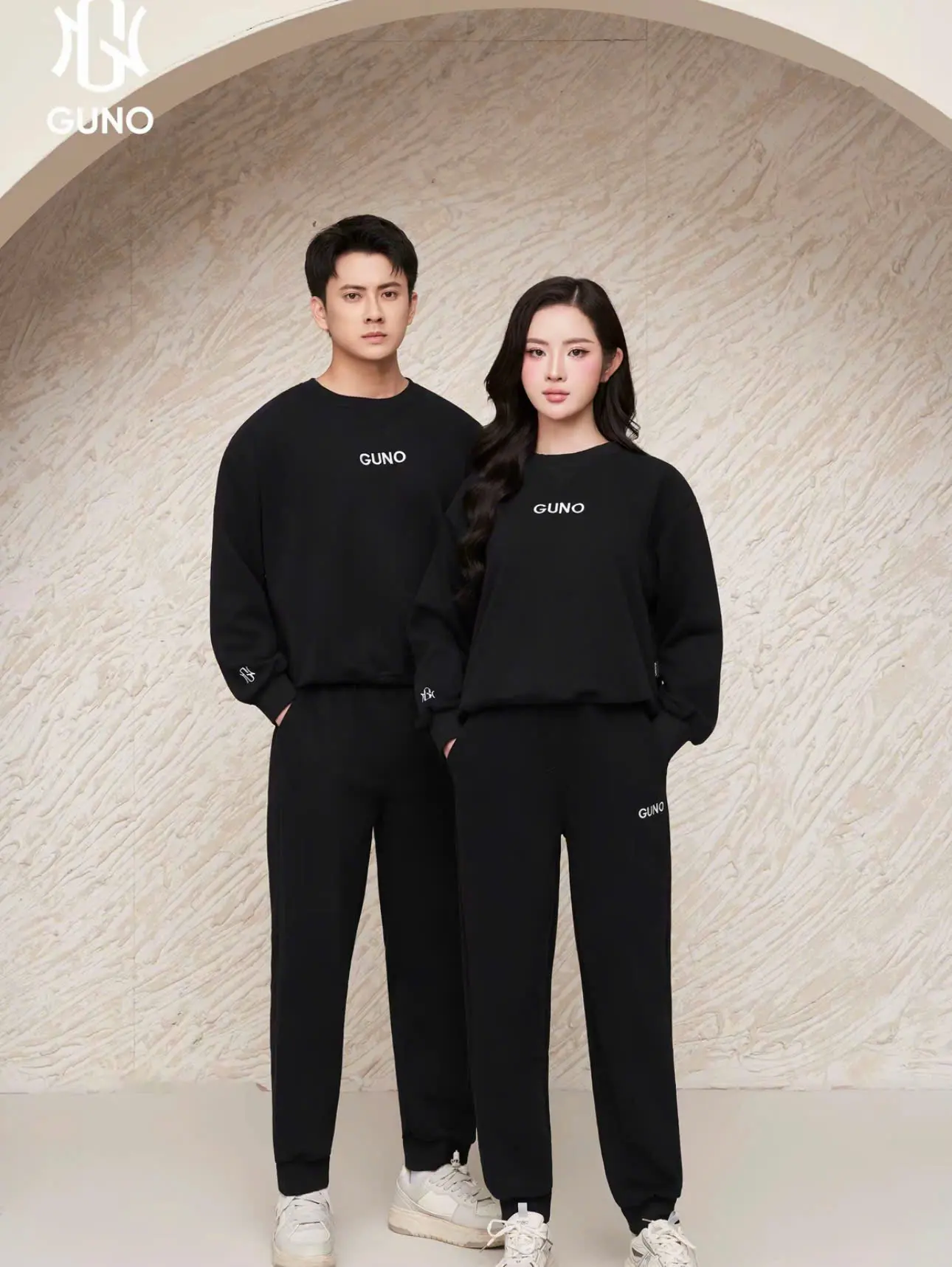 GUNO-Bộ quần áo NỈ NAM NỮ GUNO logo tay quần bo gấu BASIC SP5 |25BG150/25BB179 | BigBuy360 - bigbuy360.vn