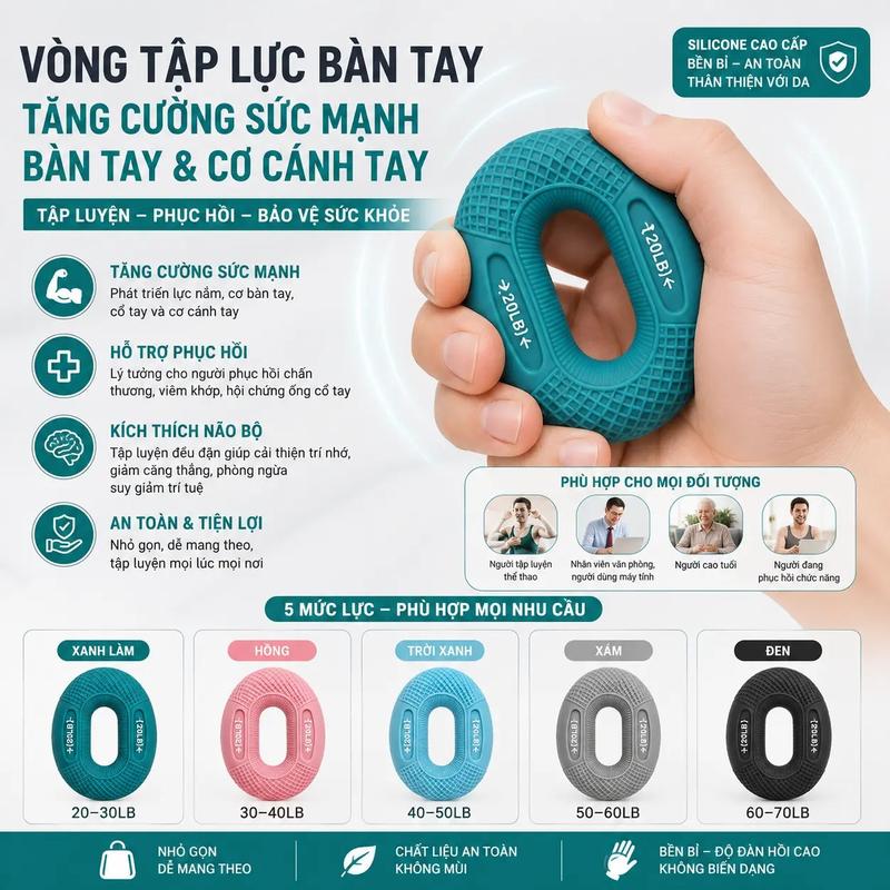 Thiết bị tập luyện sức mạnh ngón tay LoveHouse Silicone Round Grip 20LB 80LB 75g An toàn và không mùi Dễ vệ sinh Dễ dàng mang theo Thiết bị tập thể dục giảm áp