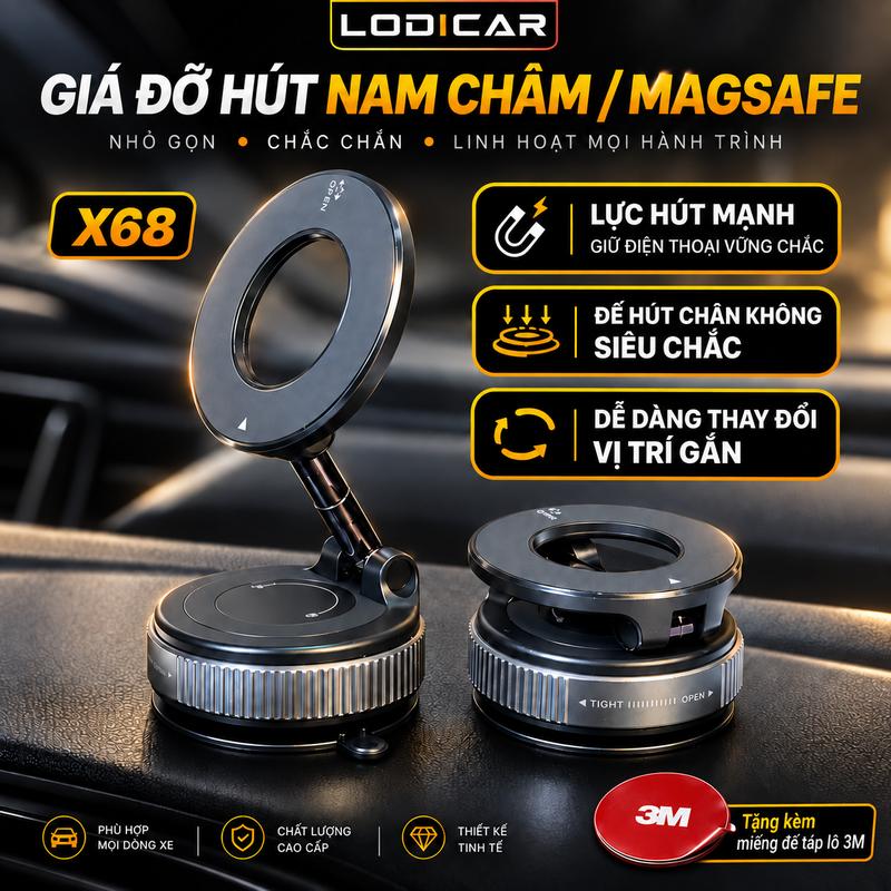 Giá Đỡ Điện Thoại Ôtô Hút Nam Châm (Magsafe) - Siêu Chắc - Phiên Bản Mới X68 - Linh Hoạt Vị Trí Gắn