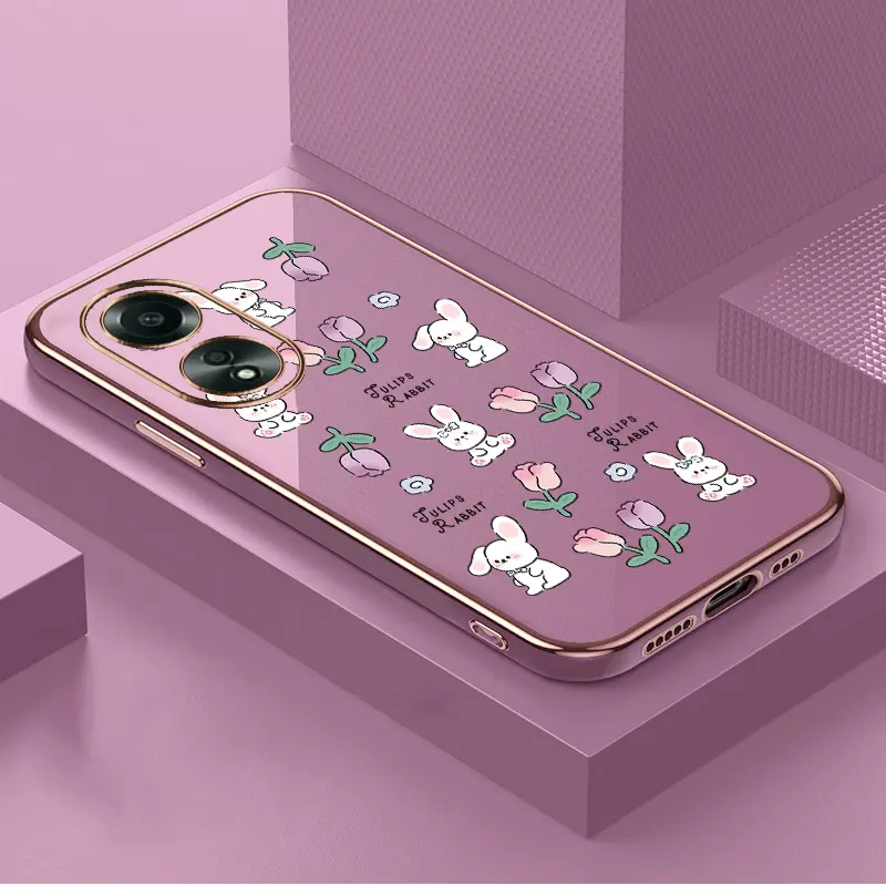 softcase soft case casing hp OPPO A58 4G,Bunga ungu kelinci tren Paket lengkap Sederhana Kartun cute coveringcasing cover Ponsel 1