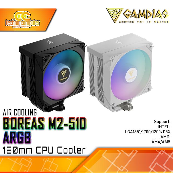 Gambar CPU COOLER GAMDIAS BOREAS M2-51D ARGB Black - 120mm Air Cooler dari Techno Computer Bali Kota Denpasar Tokopedia