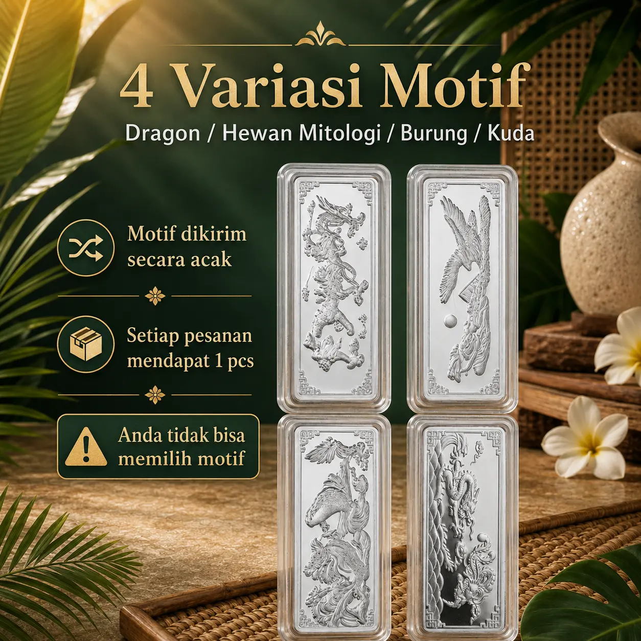 1pc Silver Bar Perak 999 20g, 4 Motif Pilihan Dikirim Acak, Dilengkapi Sertifikat, Hadiah Premium Untuk Orang Tersayang