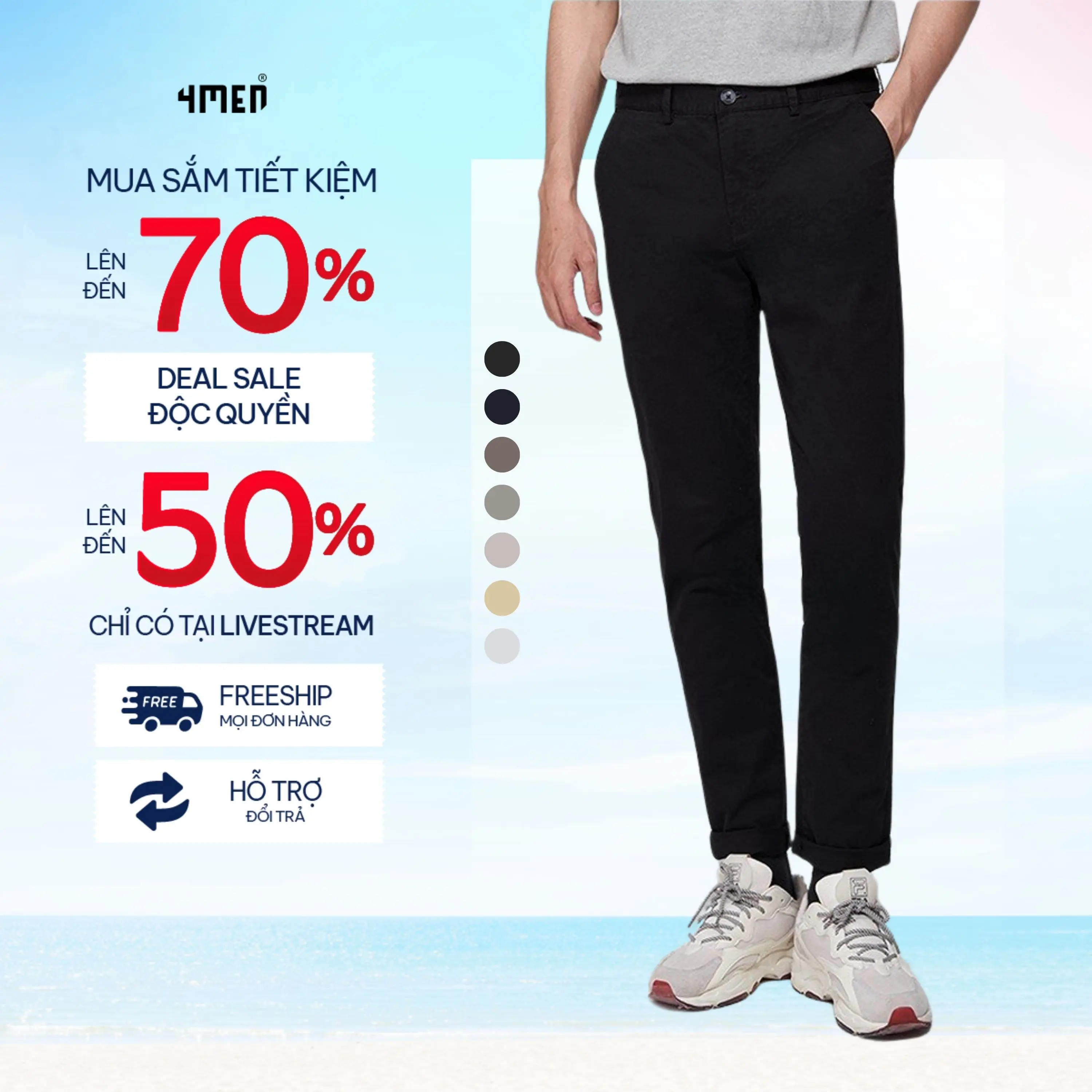 Quần kaki nam trơn form slimfit ôm vừa vặn, tôn dáng 4MEN QK018, vải kaki thun co giãn, mềm mại, thoải mái vận động Menswear Pants Có Túi Đen