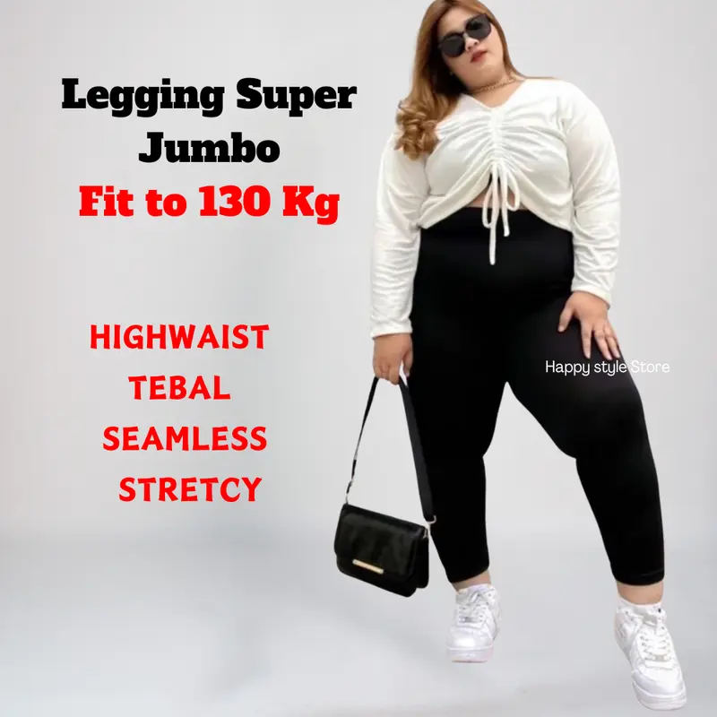 Legging HW Super Jumbo Muat BB 80-130KG / Legging Plus Size panjang tebal celana wanita hitam Lembut Melar 0