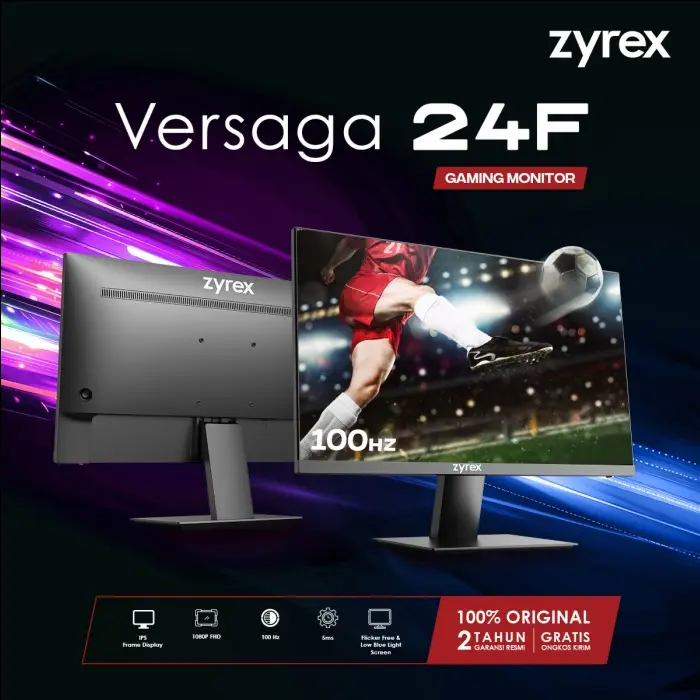 Zyrex Versaga 24F monitor 24 inch Full HD 1080p IPS 100 Hz Flat Flicker Free Blue Light Filter Garansi Resmi 2 Tahun