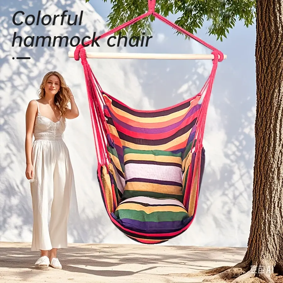 1PCS outdoor garden casual stick hanging chair hammock stripe style, Bohemian style. With two pillows