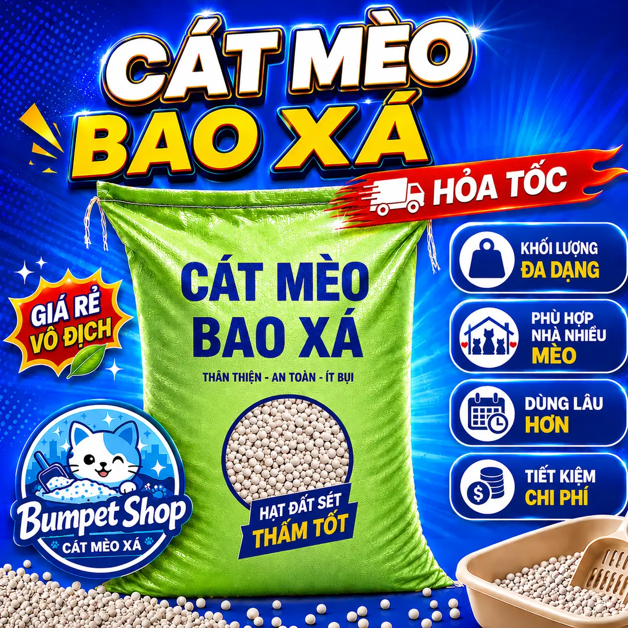 Cát Mèo Bao Xá 10kg - 15kg - 20kg - Siêu Rẻ - Siêu Tiết Kiệm