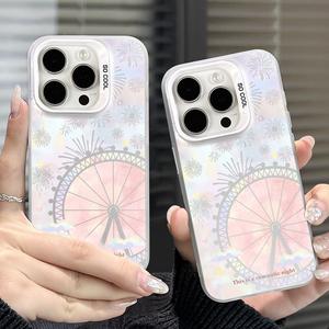 ชิงช้าสวรรค์ดอกไม้ไฟกรณีโทรศัพท์สีเงินเหมาะสำหรับiPhone 16 15 14 13 12 11 XSMax XR XS 7 8Plusสไตล์ใหม่กรณีป้องกันการตกยูนิฟอร์มแนวโน้มที่เรียบง่าย