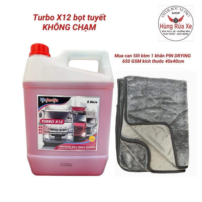  Dung Dịch Rửa Xe Bọt Tuyết Không Chạm Turbo X12 Ekokemika Can 5 Lít  MUA CAN 5L KÈM 1 KHĂN PIN DRYING 650 GSM 40x40cm  