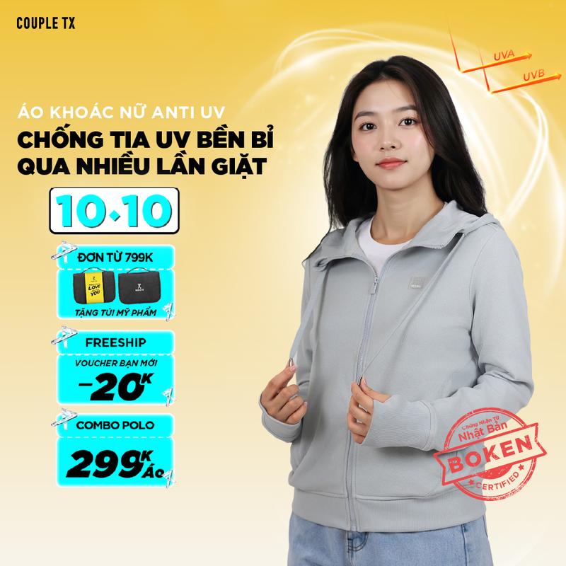 Áo Khoác Chống Nắng Nữ Couple TX Anti UV 98% UPF 50++ Original Thun Cotton Thoáng Mát Mũ Rộng Vành Form Vừa WOK 2064