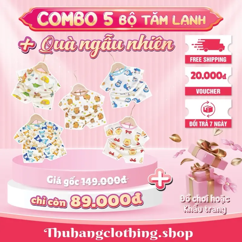 ( CT ) Combo 5Bộ ( Quà Ngẫu Nhiên) Quần Áo Tăm Ngắn Nền Trắng Cho Bé
