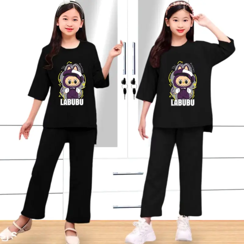 Paket Hemat 3 Setel Baju Stelan Anak Perempuan Labubu Kuromi Cinamorol My melody Usia 2-15 Tahun - Fashion 1
