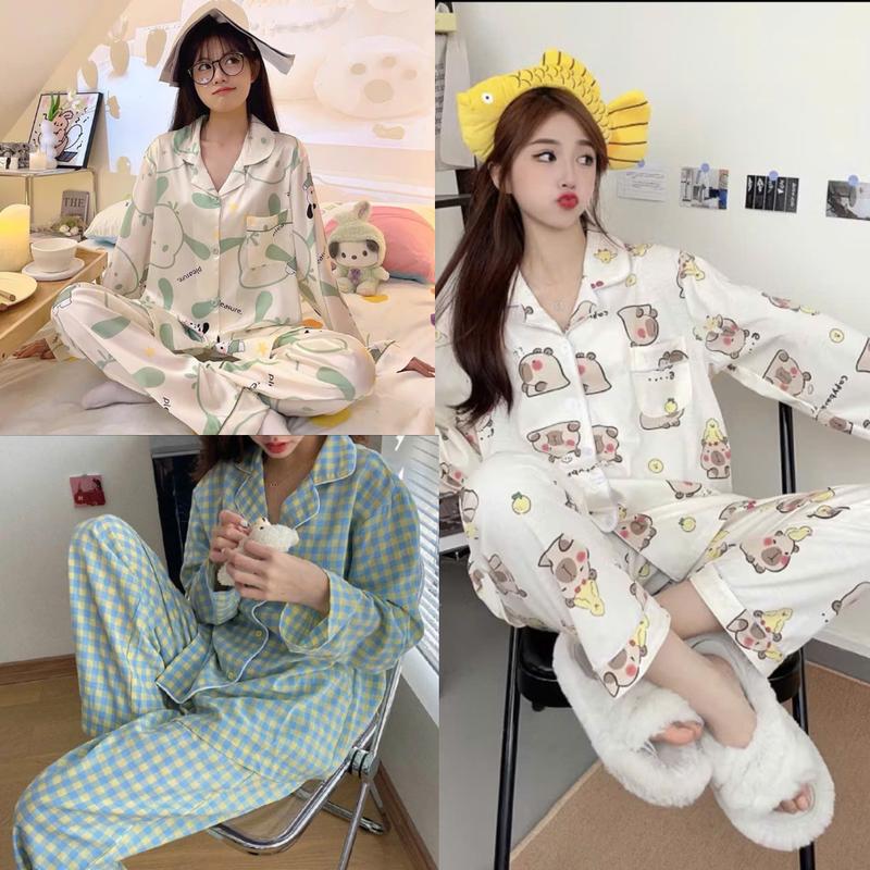  Combo 3 bộ Pijama mặc nhà nhiều hình cute  Áo Dài-Quần Dài  Đồ Ngủ Pijama-Women 