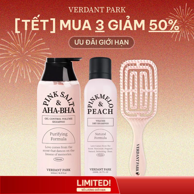 Dầu Gội VERDANT PARK 500ml muối hồng Himalaya Pink Salt AHA BHA Oil Control Volume Shampoo thơm hương nước hoa VDPK12 Xịt khô phồng tóc VERDANT PARK dầu gội khô kiềm dầu lâu bết mùi Đào Pinkmelo & Peach Volume Hair Spray Dry Shampoo Verdantpark VDPK01