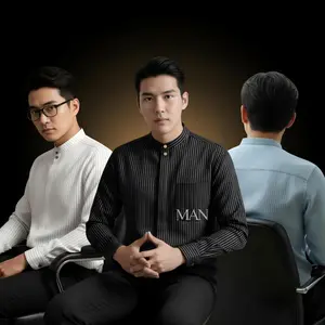 MAN - RAYHAN | Kemeja Muslim Koko Pria Baju KEMKO sultan salur stripe premium dewasa lengan panjang ORI