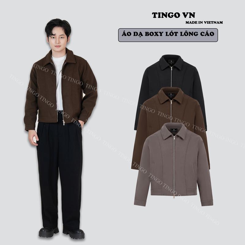 {Mở bán}Áo Khoác Dạ Nam Boxy{Form Lửng} Lót Lông Cáo TINGO 2025 Khóa Zip dày dặn ấm áp Mùa Thu Đông Mã 33