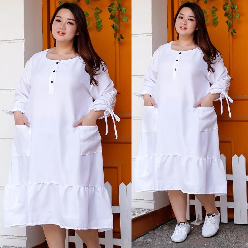 BASIC JUMBO Dress Wanita Jumbo / Dress Casual Big Size / Dress Fashion Kekinian / Dress Remaja Terbaru