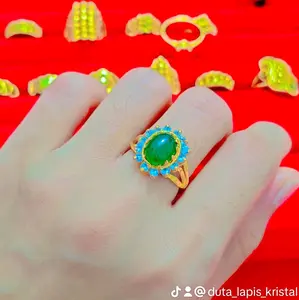 Cincin Lady Permata Hijau Lapis Emas Balut Kristal Premium