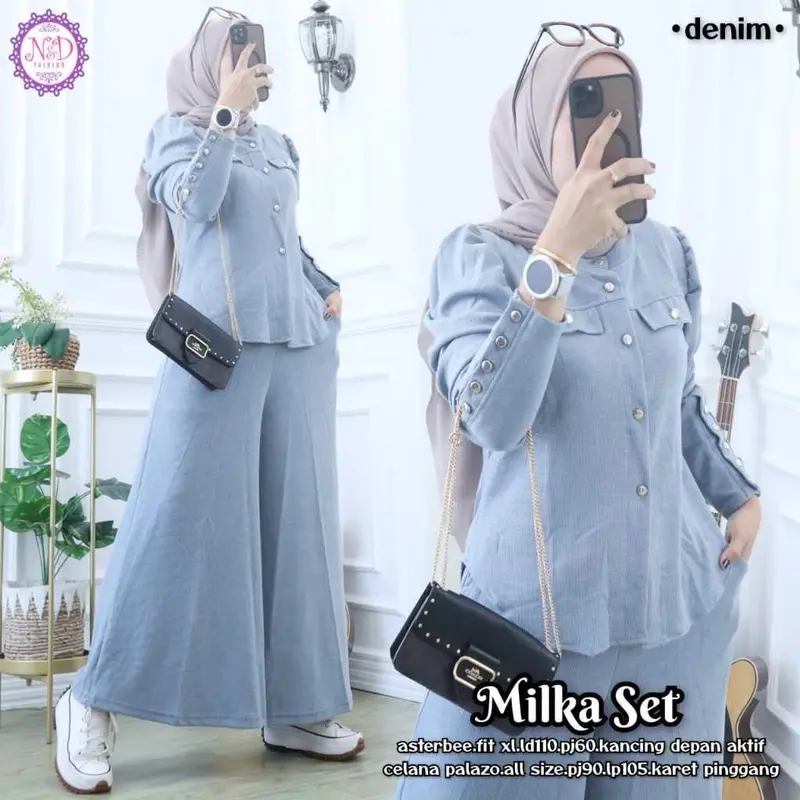 MILKA SET KNIT TANGAN BALON KANCING AKTIF CELANA KULOT // SETELAN WANITA POLOS // ONE SET MILKA KNIT TERBARU 0