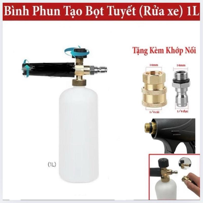 Bình phun Xịt Rửa Xe Tạo Bọt Tuyết Kèm Khớp Nối Dùng Cho Máy Rửa Xe - Bình 1L + Bộ Khớp Nối 1/4