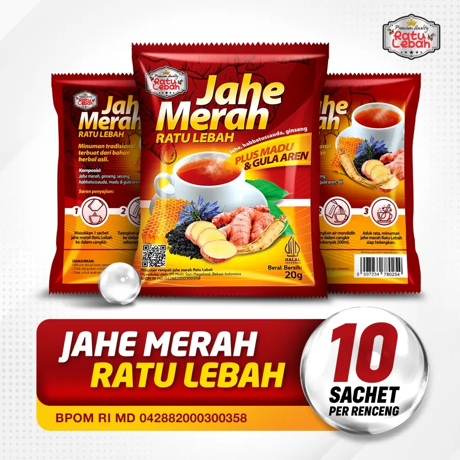 Jahe Merah Instan Siap Seduh Jahe Merah Plus Madu - Habbatusauda Ratu Lebah 1 Renteng Isi 10
