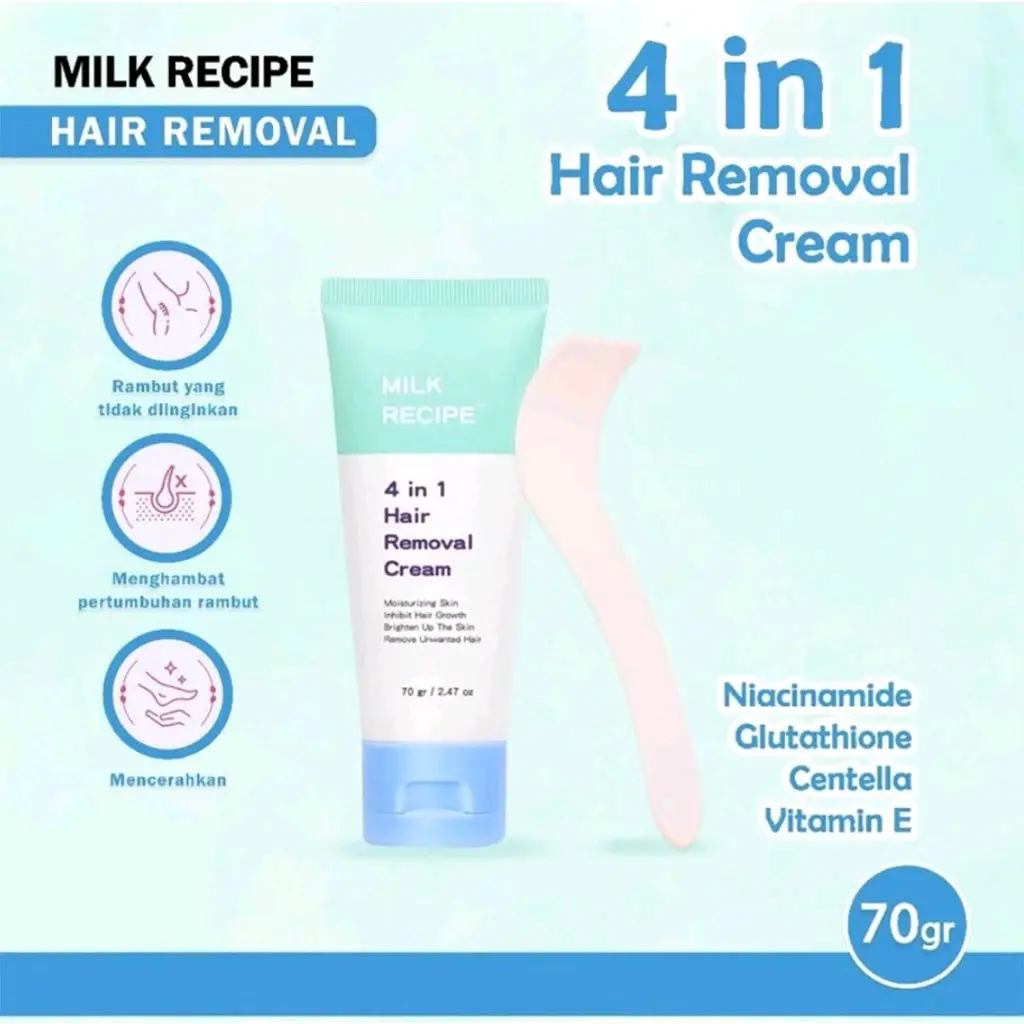 Milk Recipe 4 in 1 Hair Removal Cream Krim Perontok Bulu 70 gr Niacinamide Wax