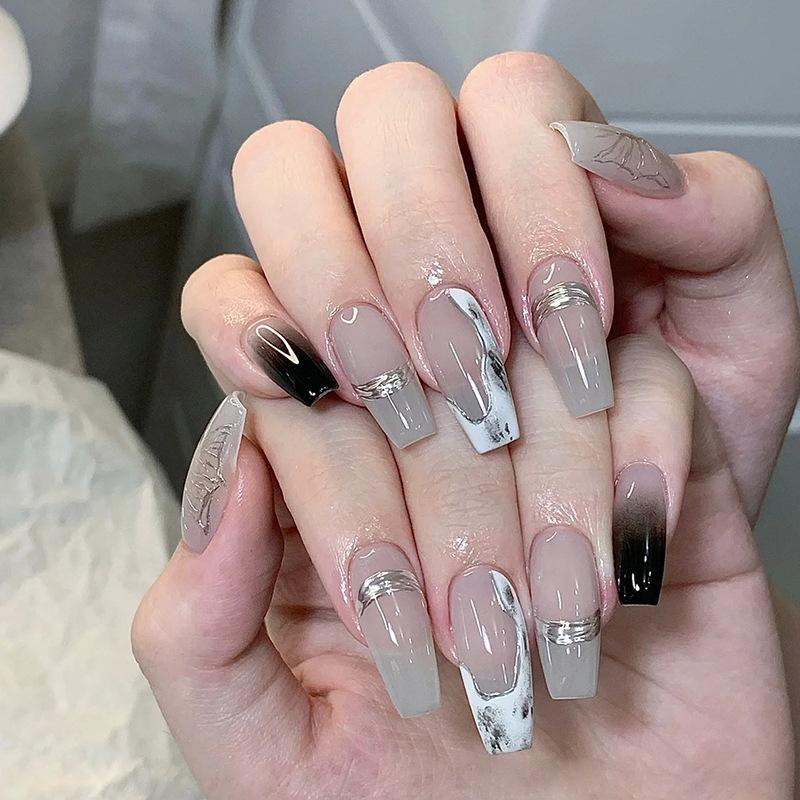 Product Introduction of [Glue Included] Medium-long, Simply Printed, Youthful Detachable Handmade False Nails [24-Piece Set] 25